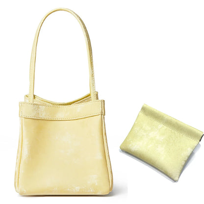Luxuriöse Damen Bucket Handtasche aus Seide & Wildleder mit Schultergurt – Personalisierbar mit Namen