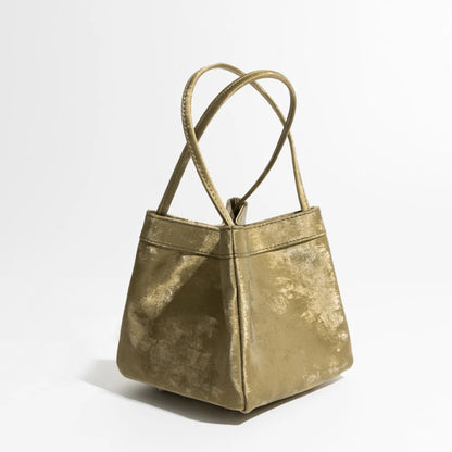 Luxuriöse Damen Bucket Handtasche aus Seide & Wildleder mit Schultergurt – Personalisierbar mit Namen
