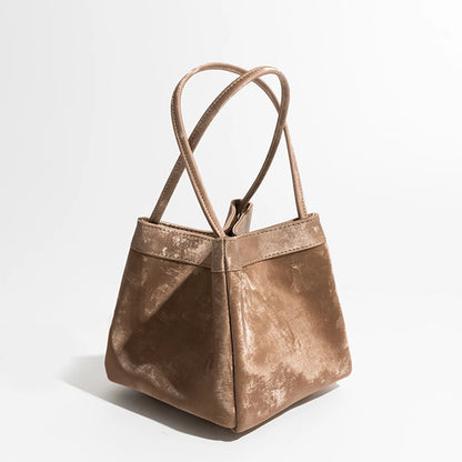 Luxuriöse Damen Bucket Handtasche aus Seide & Wildleder mit Schultergurt – Personalisierbar mit Namen