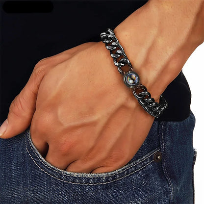 Personalisiertes Armband mit Foto-Projektion – Titanstahl-Armband mit individuellem Foto für Männer