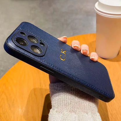 Personalisiertes Leder-Hülle für iPhone 13, 14, 15, 16 (Pro, Plus und Max) – Luxuriöses Design mit Namensgravur