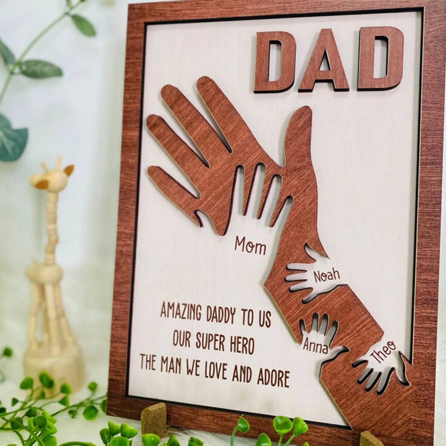 Personalisierter Holzdekoration, Geschenk für Papa, Geschenk für Opa, individueller Kindername